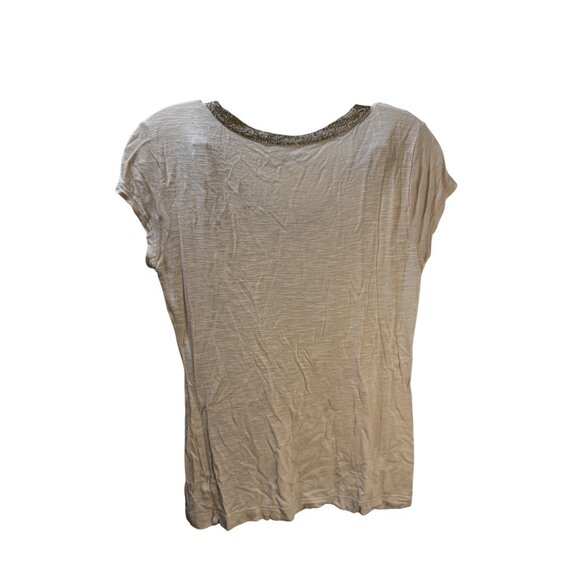 Calvin Klein Beige Short-Sleeve T-Shirt With Chain Detail Neckline & Pocket Wome - Picture 4 of 8